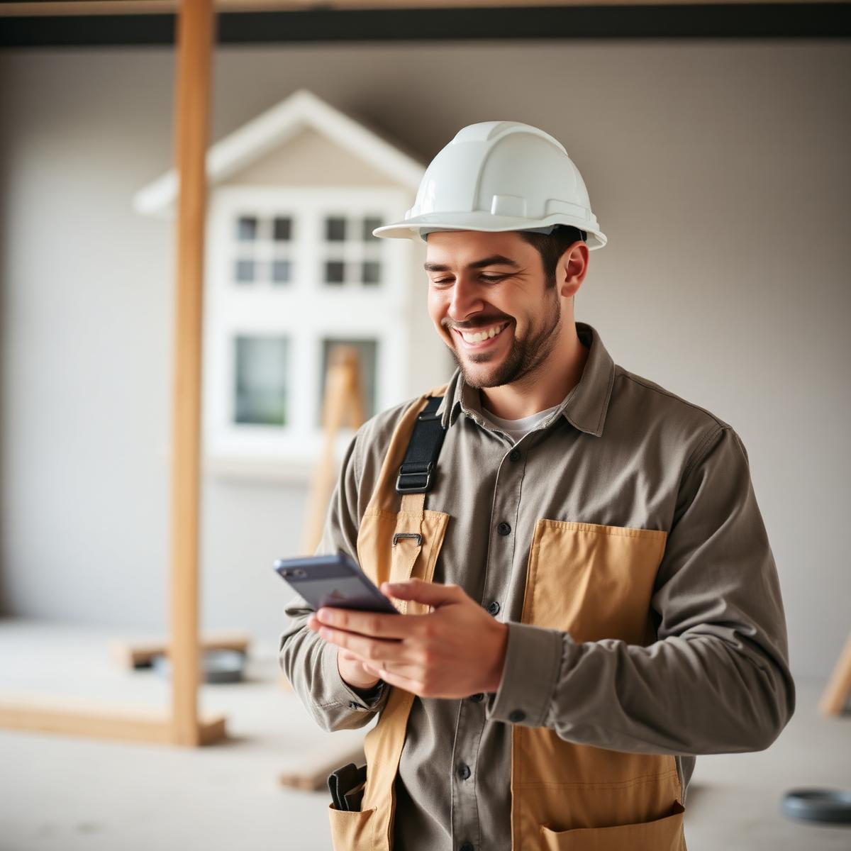 Local contractor using a phone to manage a job